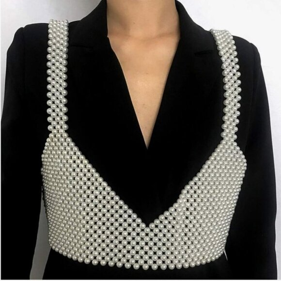 Beaded Tank Top Pearls Bra One Size - Picture 3 of 10